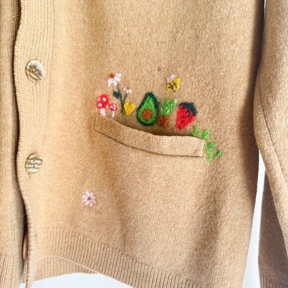 Vintage Harry Rosen by Alan Paine Lambswool Floral Embroidered Cardigan S - Picture 3 of 11